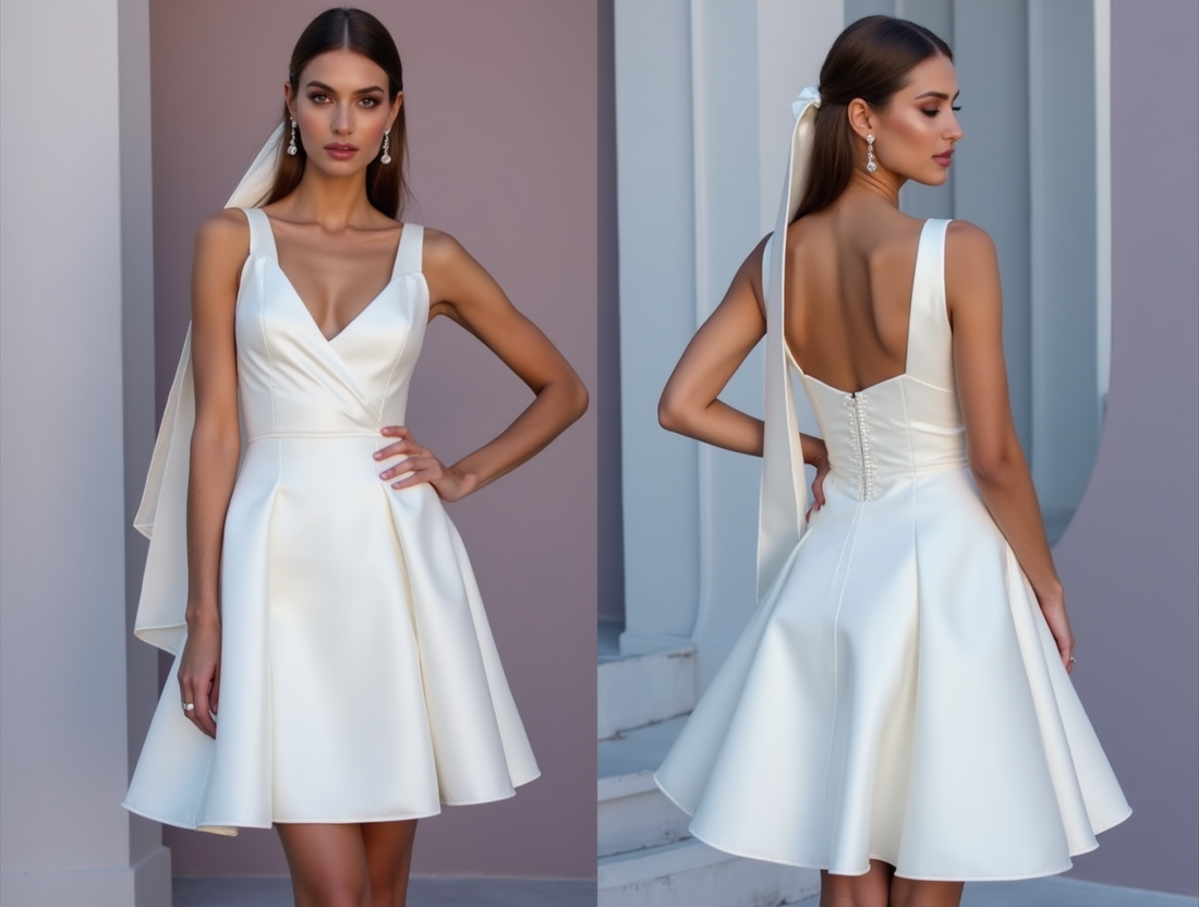 Elegant White Mini Short Wedding Dress with a Draped Neckline for a Chic and Romantic Style New Satin white