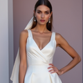 Elegant White Mini Short Wedding Dress with a Draped Neckline for a Chic and Romantic Style New Satin white