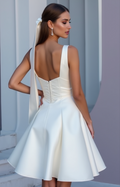 Elegant White Mini Short Wedding Dress with a Draped Neckline for a Chic and Romantic Style New Satin white