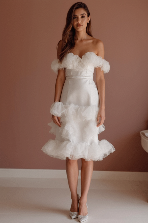 Minimalist White Mini Short Wedding Dress with Simple Straps for an Effortless Look New Satin white