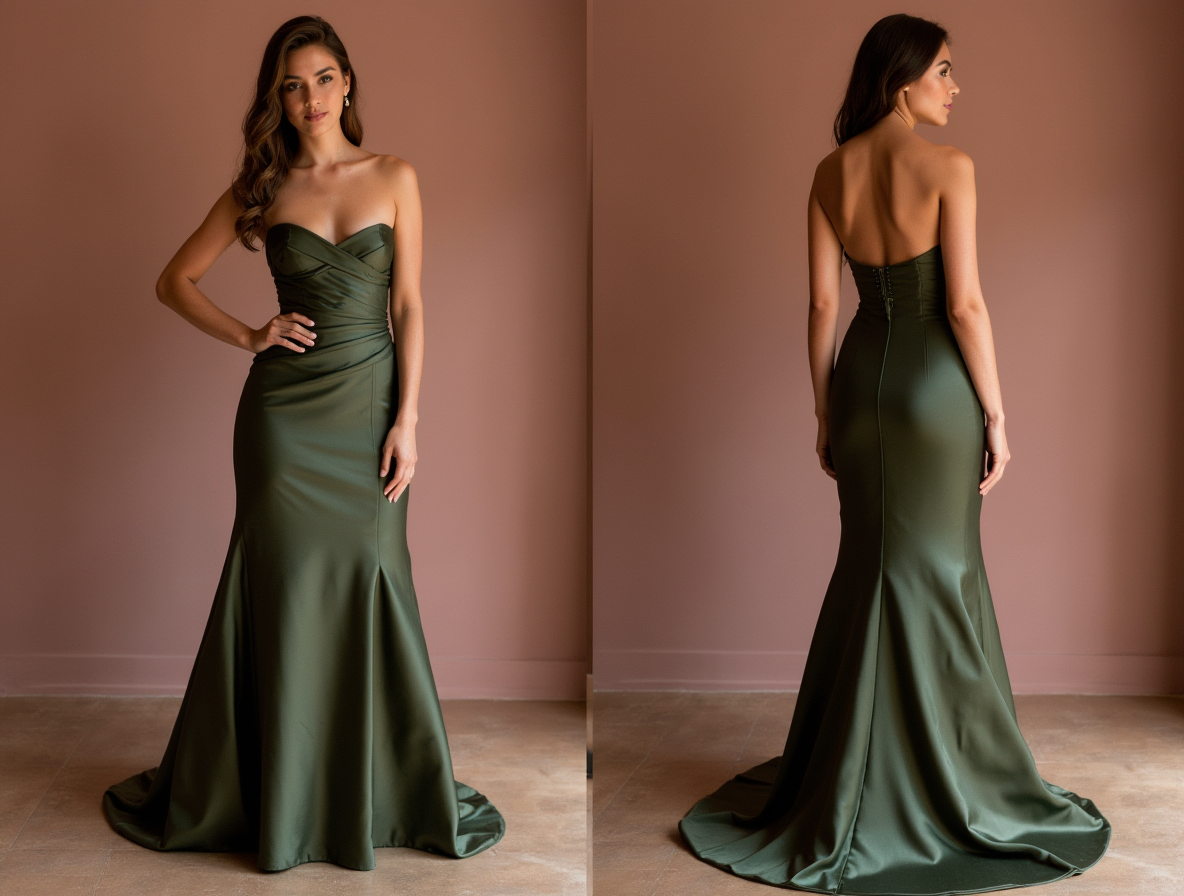Romantic Green Evening Dress and Prom Gown with a Strapless Bodice for a Feminine Look backless green New Satin
