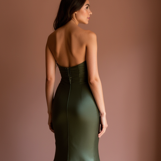 Romantic Green Evening Dress and Prom Gown with a Strapless Bodice for a Feminine Look backless green New Satin