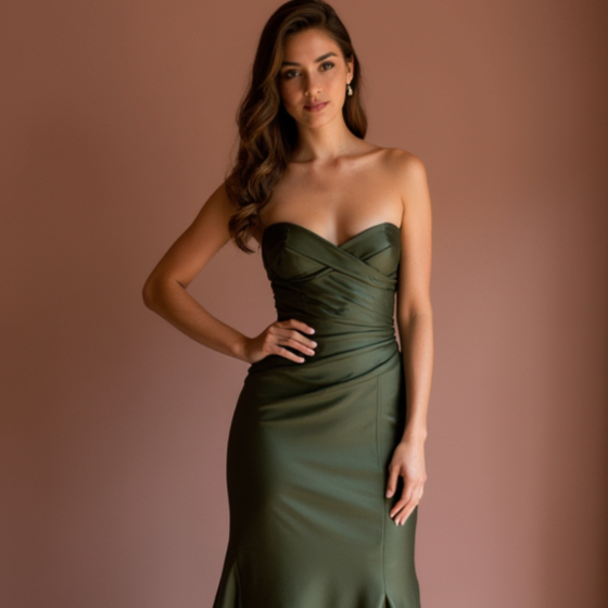 Romantic Green Evening Dress and Prom Gown with a Strapless Bodice for a Feminine Look backless green New Satin