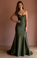 Romantic Green Evening Dress and Prom Gown with a Strapless Bodice for a Feminine Look backless green New Satin