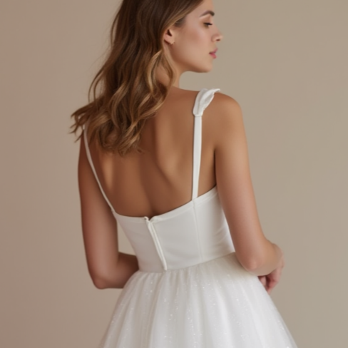 Romantic White Mini Short Wedding Dress with a Heart-Shaped Back for a Sweet Bridal Touch mesh New Satin white