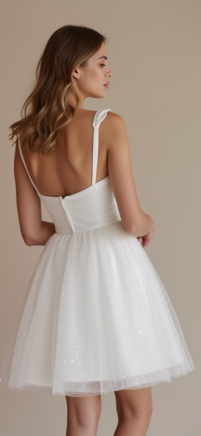 Romantic White Mini Short Wedding Dress with a Heart-Shaped Back for a Sweet Bridal Touch mesh New Satin white