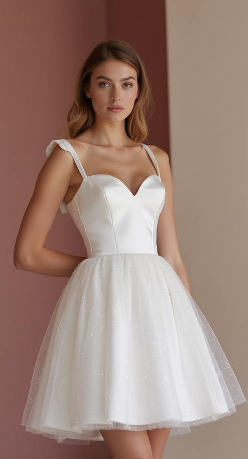 Romantic White Mini Short Wedding Dress with a Heart-Shaped Back for a Sweet Bridal Touch mesh New Satin white