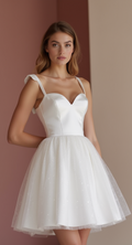 Romantic White Mini Short Wedding Dress with a Heart-Shaped Back for a Sweet Bridal Touch mesh New Satin white