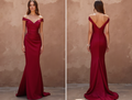 Elegant Red Evening Dress & Prom Gown with Beaded Bodice and Flowing Train New red Satin