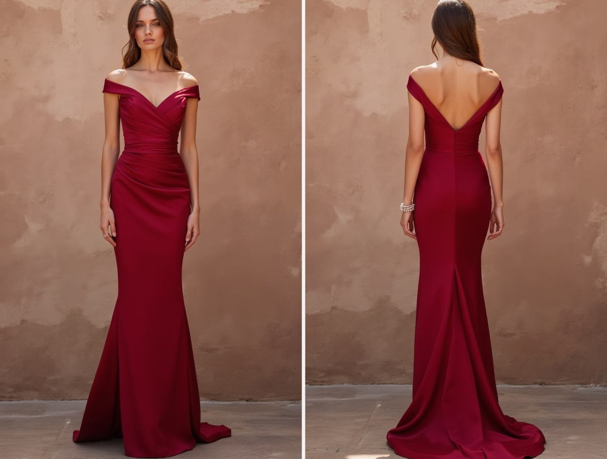 Elegant Red Evening Dress & Prom Gown with Beaded Bodice and Flowing Train New red Satin