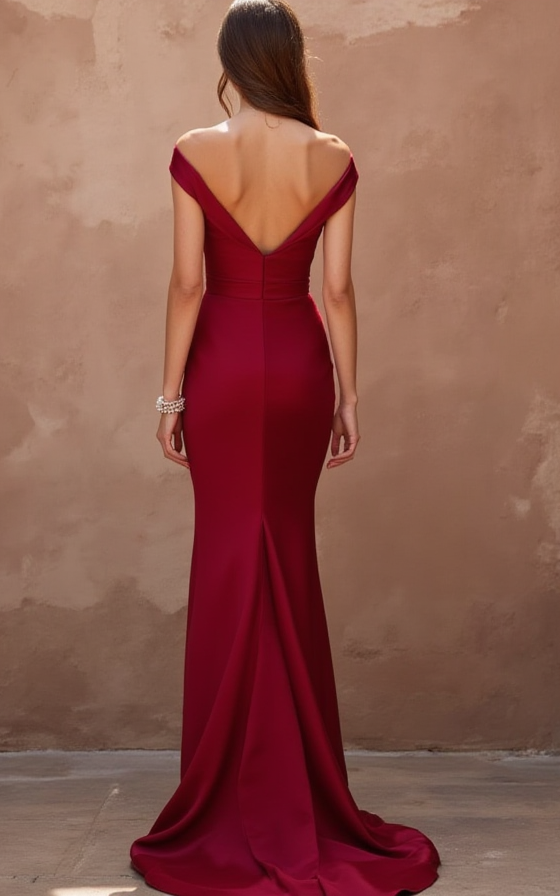 Elegant Red Evening Dress & Prom Gown with Beaded Bodice and Flowing Train New red Satin