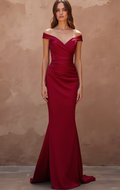 Elegant Red Evening Dress & Prom Gown with Beaded Bodice and Flowing Train New red Satin