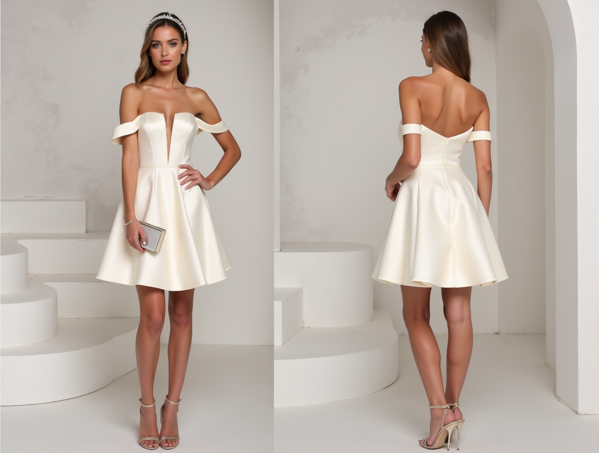 Romantic White Mini Short Wedding Dress with a Layered Chiffon Skirt f