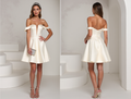 Romantic White Mini Short Wedding Dress with a Layered Chiffon Skirt for a Soft Look New Satin white