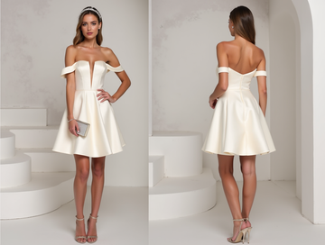 Romantic White Mini Short Wedding Dress with a Layered Chiffon Skirt for a Soft Look New Satin white