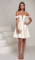 Romantic White Mini Short Wedding Dress with a Layered Chiffon Skirt for a Soft Look New Satin white