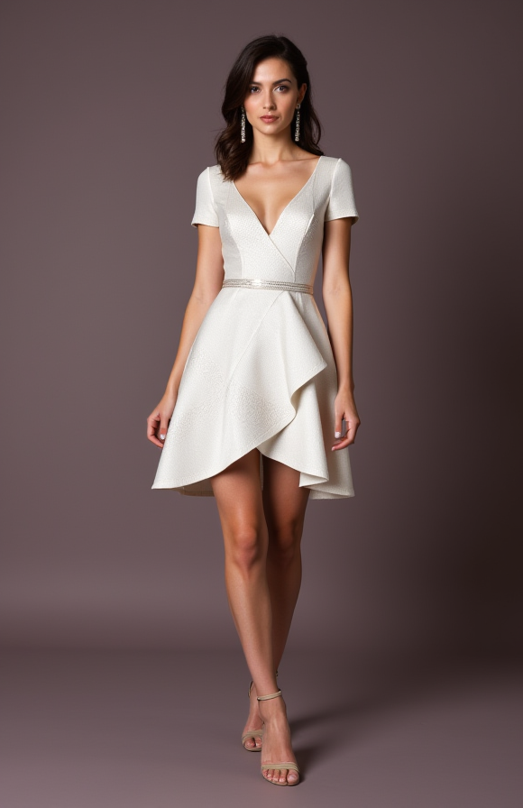 Sophisticated White Mini Short Wedding Dress with Long Sleeves for a Stylish and Modest Design New Satin white