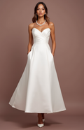Trendy White Mini Short Wedding Dress with Asymmetrical Hemline for a Fashion-Forward Look New Satin white