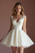 Chic White Mini Short Wedding Dress with Pearl Buttons for a Vintage and Timeless Look New Satin white