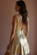 Ultra-Stylish Gold Evening Dress & Prom Dress with Statement Sleeves gold New Satin