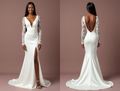 Stunning A-Line White Wedding Dress with a Lace-up Back for a Custom Fit backless embroidery mesh New Satin split white