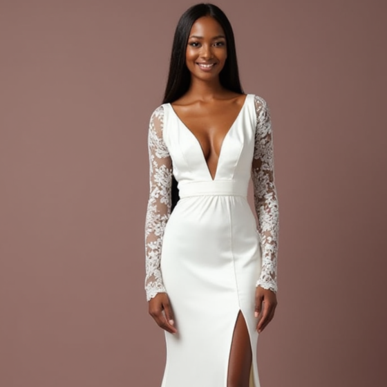 Stunning A-Line White Wedding Dress with a Lace-up Back for a Custom Fit backless embroidery mesh New Satin split white