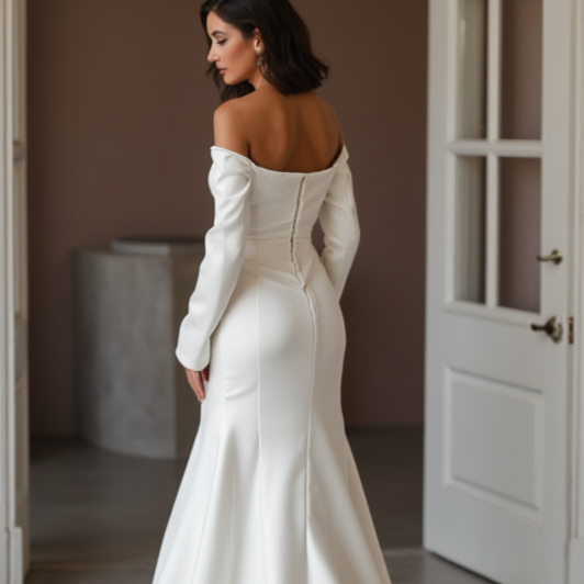 Dramatic White Mermaid Wedding Dress with Lace Appliqué for a Sophisticated Bridal Look backless mesh New Satin white
