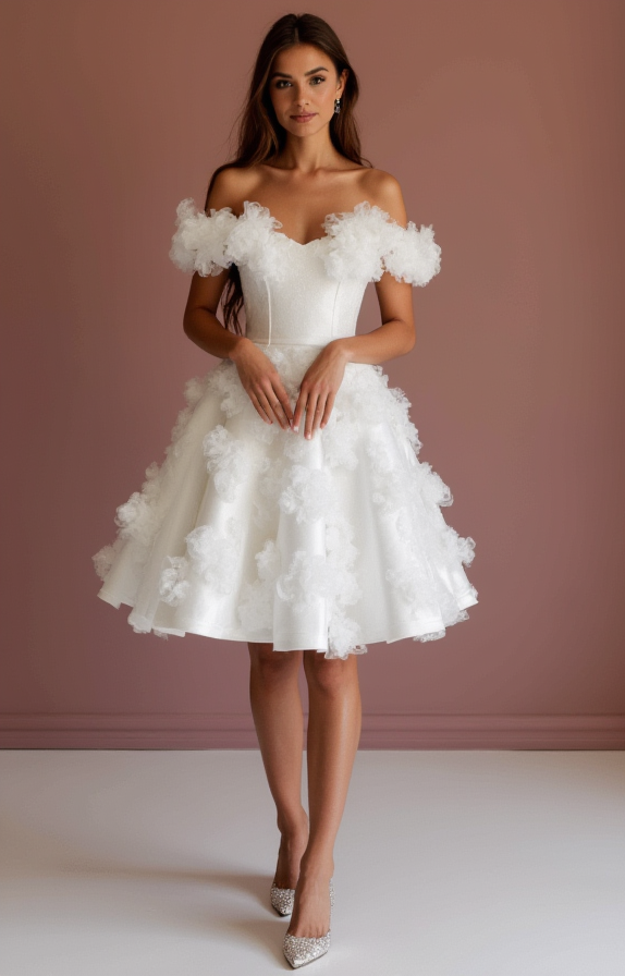 Playful White Mini Short Wedding Dress with a Slit Skirt for a Flirty and Fun Style New Satin white
