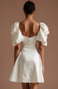 Chic White Mini Short Wedding Dress with a Strapless Bodice for a Sleek and Modern Look New Satin white