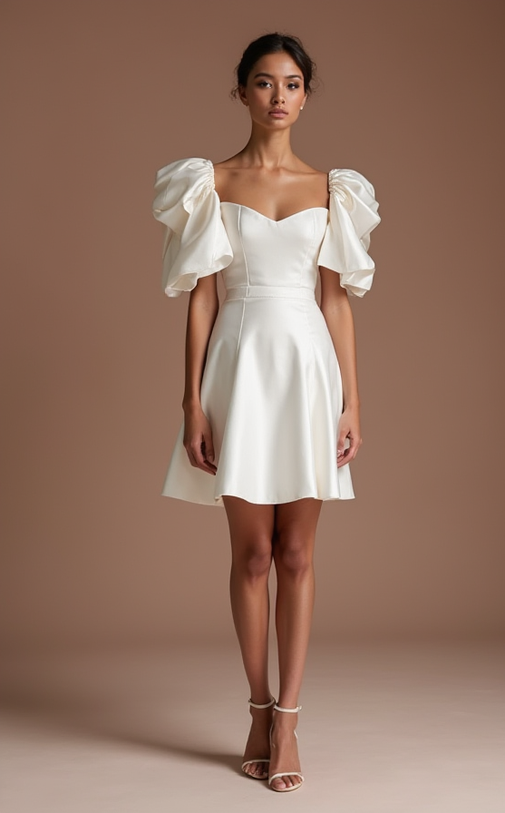Chic White Mini Short Wedding Dress with a Strapless Bodice for a Sleek and Modern Look New Satin white