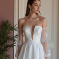 Classic White Mini Short Wedding Dress with a Wide V-Neck for an Elegant Look mesh New Satin white