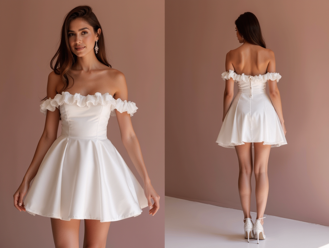 Boho White Mini Short Wedding Dress with a Relaxed Fit and Lace Trim for a Carefree Style New Satin white