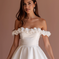 Boho White Mini Short Wedding Dress with a Relaxed Fit and Lace Trim for a Carefree Style New Satin white