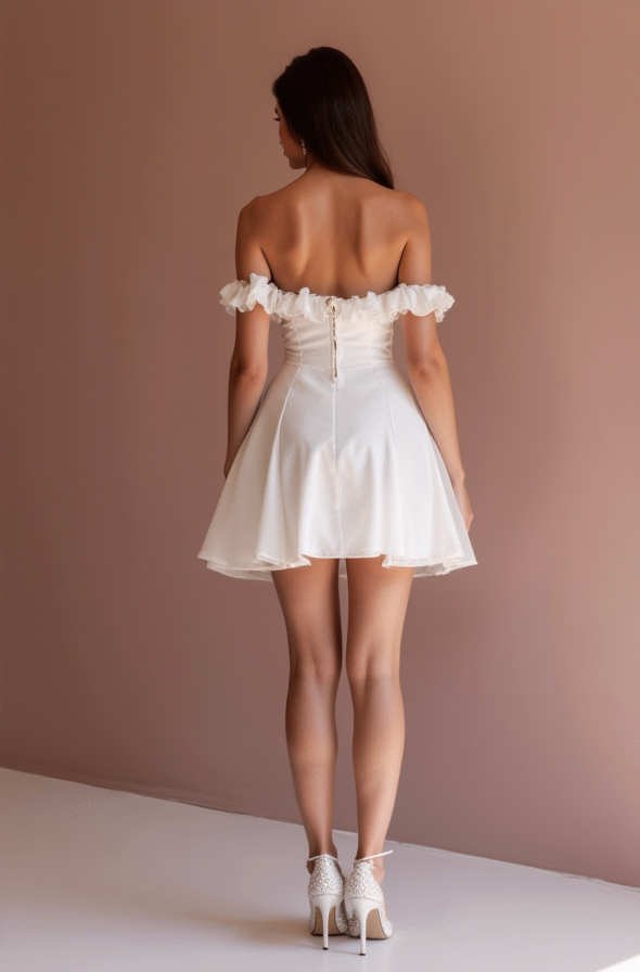 Boho White Mini Short Wedding Dress with a Relaxed Fit and Lace Trim for a Carefree Style New Satin white