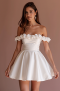Boho White Mini Short Wedding Dress with a Relaxed Fit and Lace Trim for a Carefree Style New Satin white