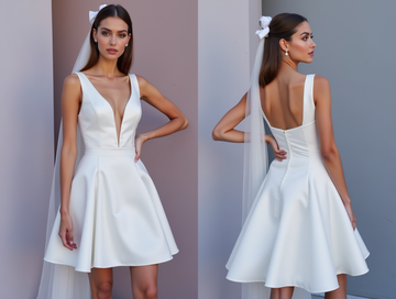 Modern White Mini Short Wedding Dress with a High Slit for a Trendy and Confident Bridal Look New Satin white