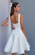 Modern White Mini Short Wedding Dress with a High Slit for a Trendy and Confident Bridal Look New Satin white