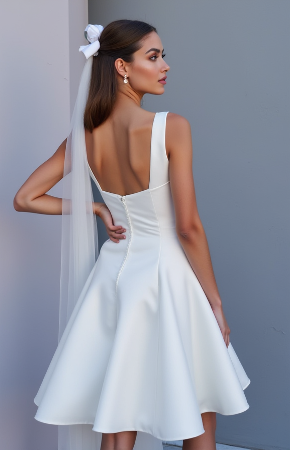 Modern White Mini Short Wedding Dress with a High Slit for a Trendy and Confident Bridal Look New Satin white