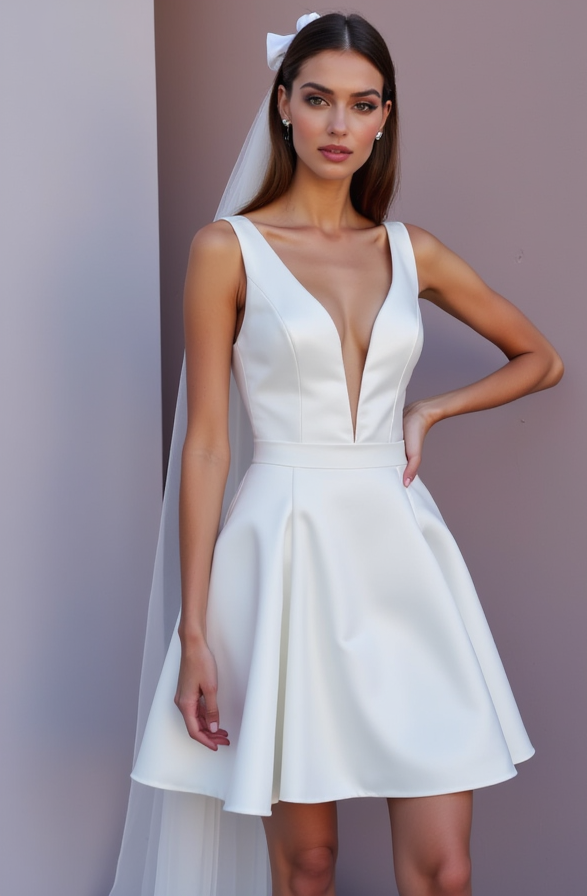 Modern White Mini Short Wedding Dress with a High Slit for a Trendy and Confident Bridal Look New Satin white