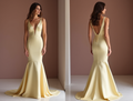 Romantic Yellow Evening Dress & Prom Dress with Long Bell Sleeves New Satin yellow
