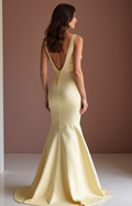 Romantic Yellow Evening Dress & Prom Dress with Long Bell Sleeves New Satin yellow