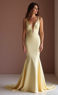 Romantic Yellow Evening Dress & Prom Dress with Long Bell Sleeves New Satin yellow