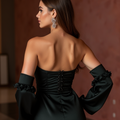 Regal Black Evening Dress & Prom Dress with Satin Drape and Embellished Waist black New Satin