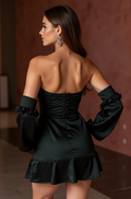 Regal Black Evening Dress & Prom Dress with Satin Drape and Embellished Waist black New Satin