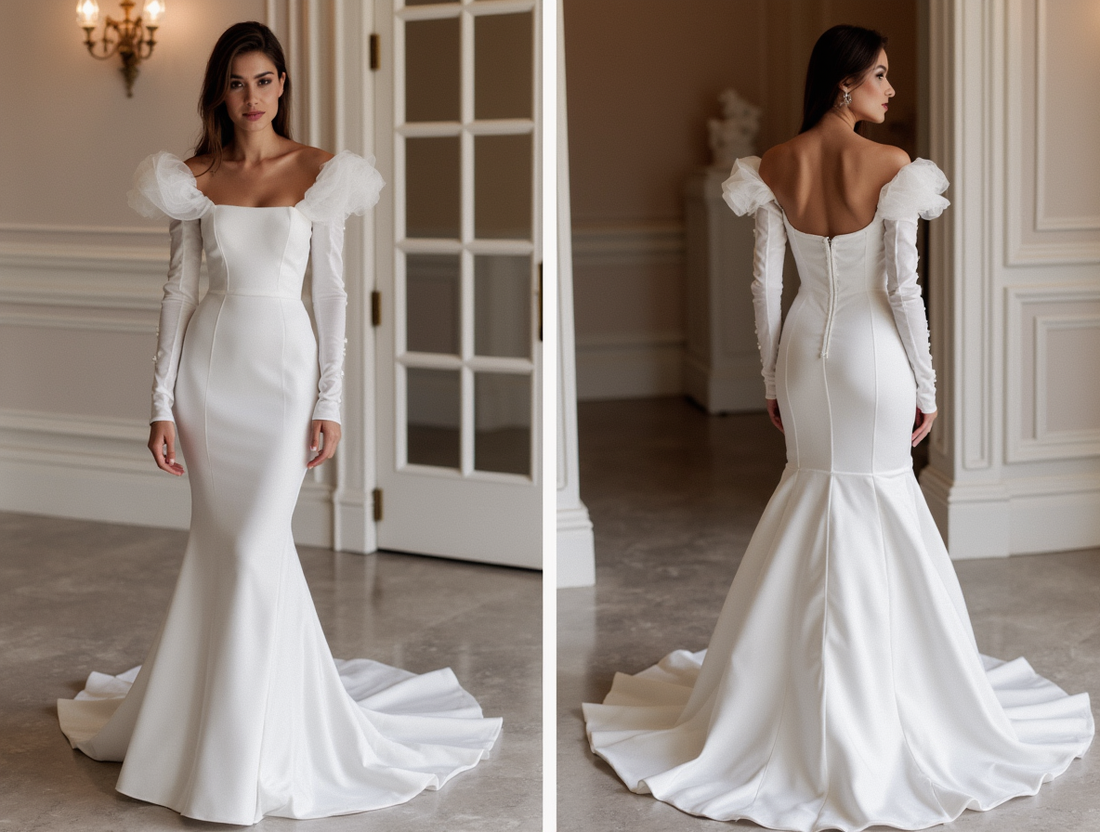 Mermaid White Wedding Dress with a Pleated Skirt for a Structured Fit backless New Satin white