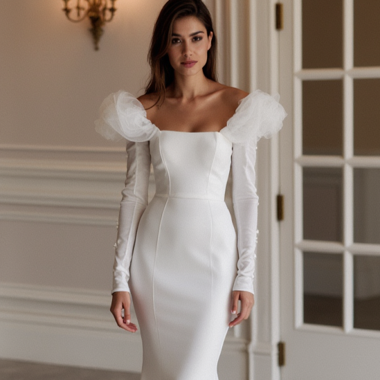 Mermaid White Wedding Dress with a Pleated Skirt for a Structured Fit backless New Satin white