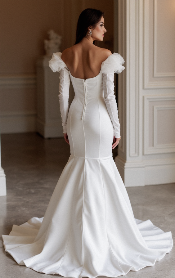 Mermaid White Wedding Dress with a Pleated Skirt for a Structured Fit backless New Satin white
