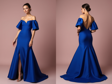 Stunning Blue Evening Dress & Prom Dress with Deep V-Neckline for a Bold Look blue New Satin