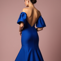 Stunning Blue Evening Dress & Prom Dress with Deep V-Neckline for a Bold Look blue New Satin