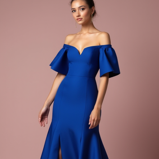 Stunning Blue Evening Dress & Prom Dress with Deep V-Neckline for a Bold Look blue New Satin
